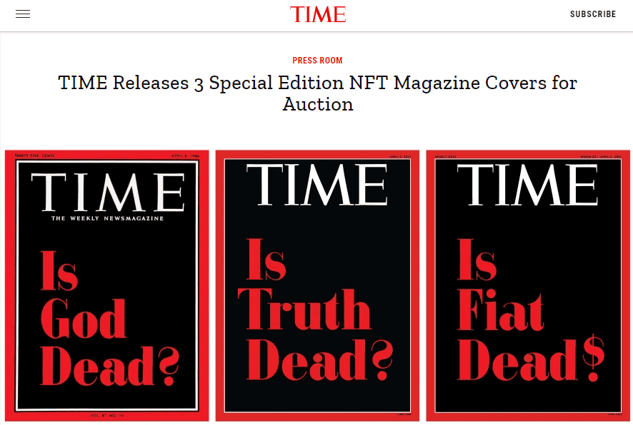 Photo for the Article - Time Magazine Releases NFT of Magazine Covers (March 23, 2021)