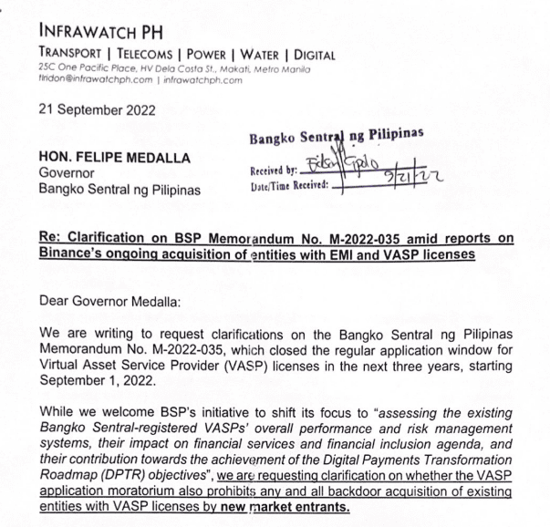 Photo for the Article - Exclusive: Infrawatch PH to BSP: Is Backdoor Acquisition of VASP License Allowed?