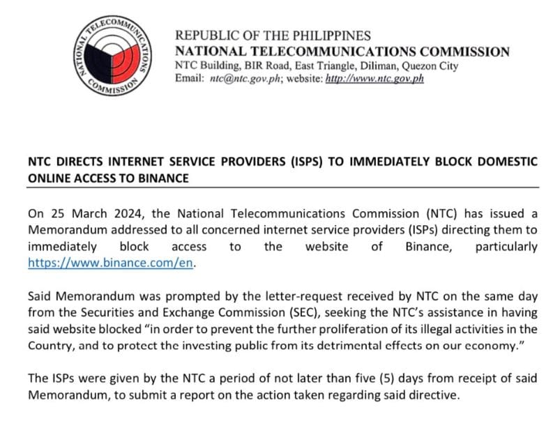Photo for the Article - [BREAKING] Binance Blocked By SEC, NTC in the Philippines