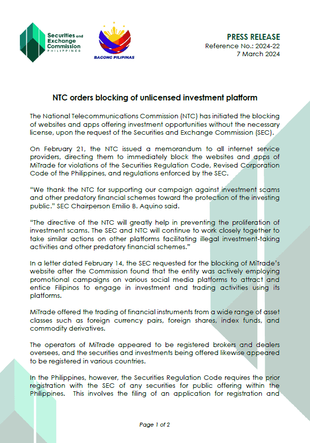 Photo for the Article - [Update] MiTrade and OctaFX Blocked: NTC Implements SEC Directive To Block Unlicensed Platforms