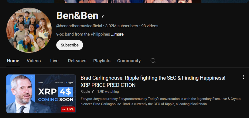 Photo for the Article - YouTube Accounts of Ben&Ben, Multiple Artists Hacked To Promote XRP-Related Crypto Scam