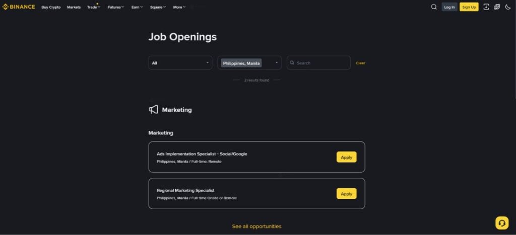 Photo for the Article - Is Binance Returning to PH? Exchange Briefly Opens, Then Removes Manila Job Postings