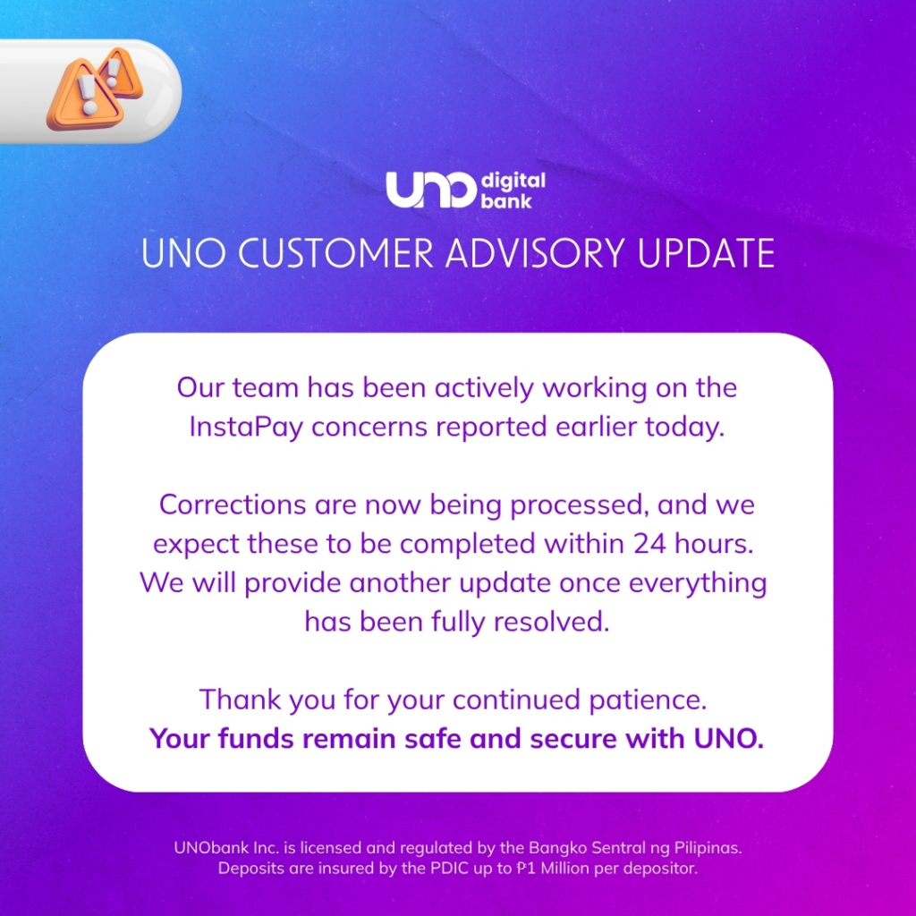 Photo for the Article - UNO Digital Bank Investigates InstaPay Issues Amid Reports of Missing Funds