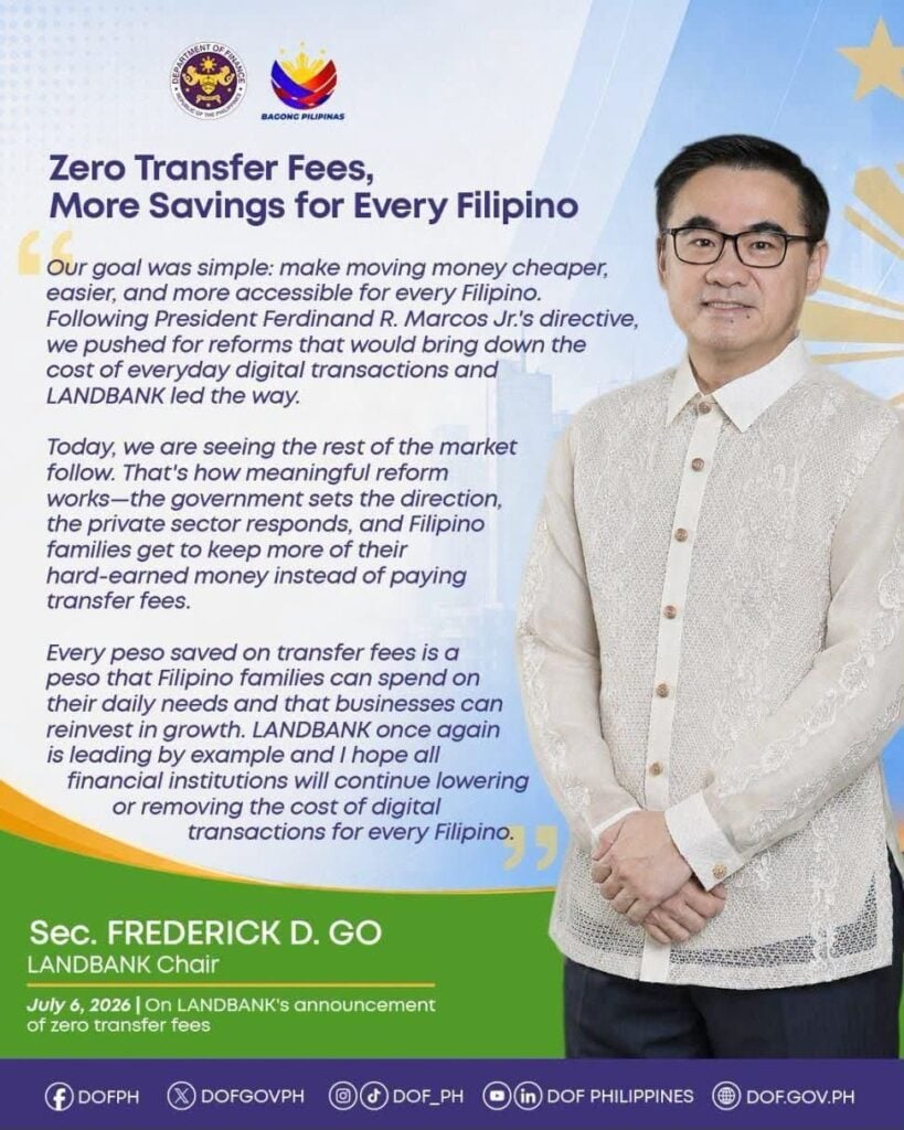 Photo for the Article - LANDBANK Waives InstaPay, PESONet Transfer Fees Starting July 7