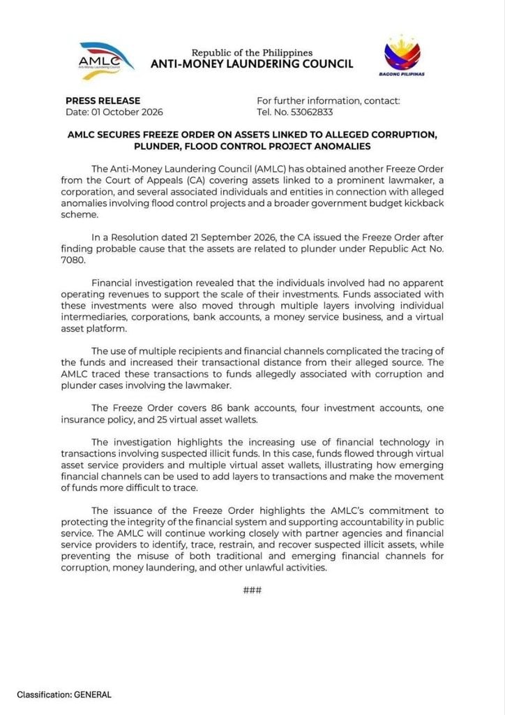 Photo for the Article - AMLC: Court Freezes 25 Crypto Wallets, 86 Bank Accounts in Flood Control Plunder Probe